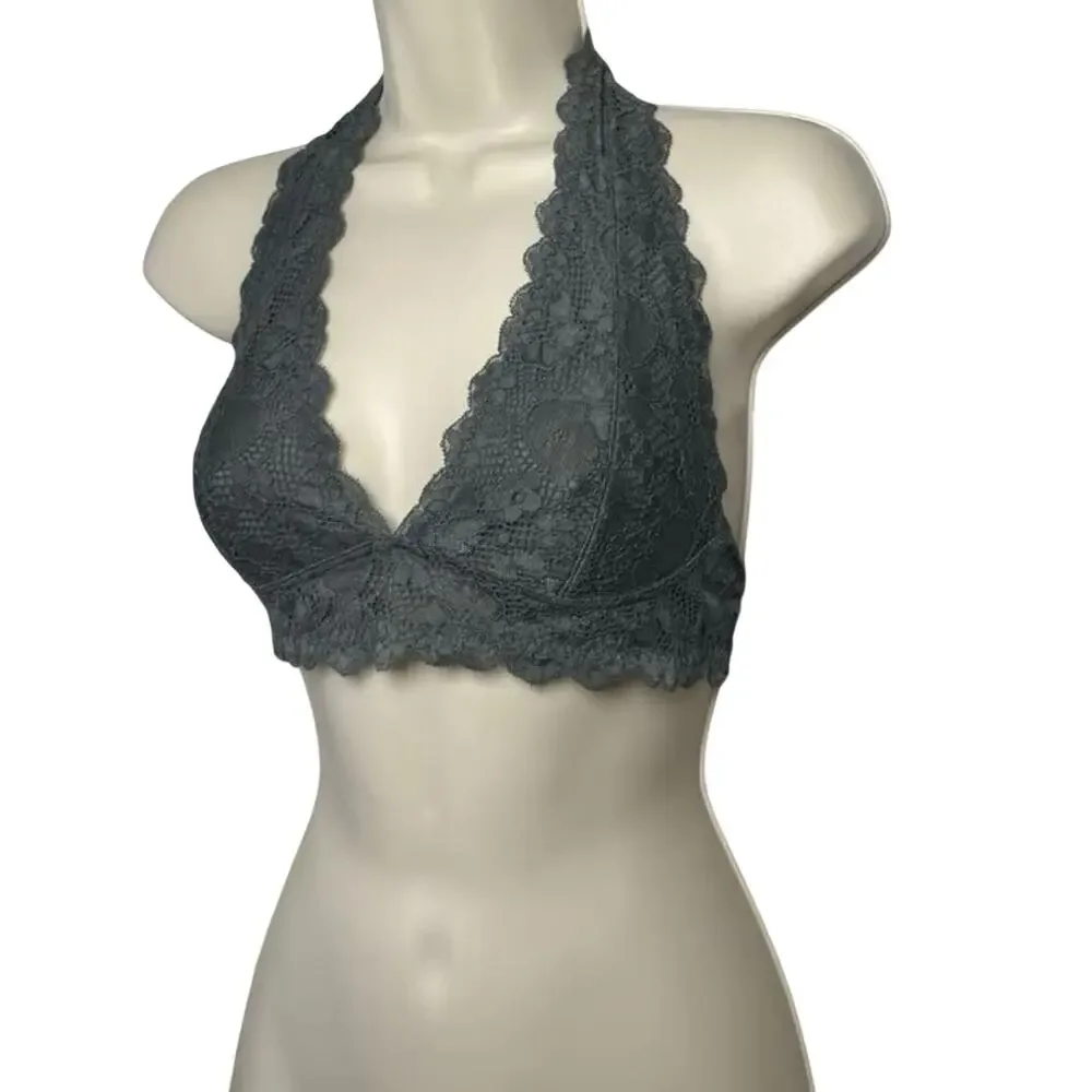 Free People Intimately Galloon Lace Halter Bralette Boho Sheer Crop Bra Size S